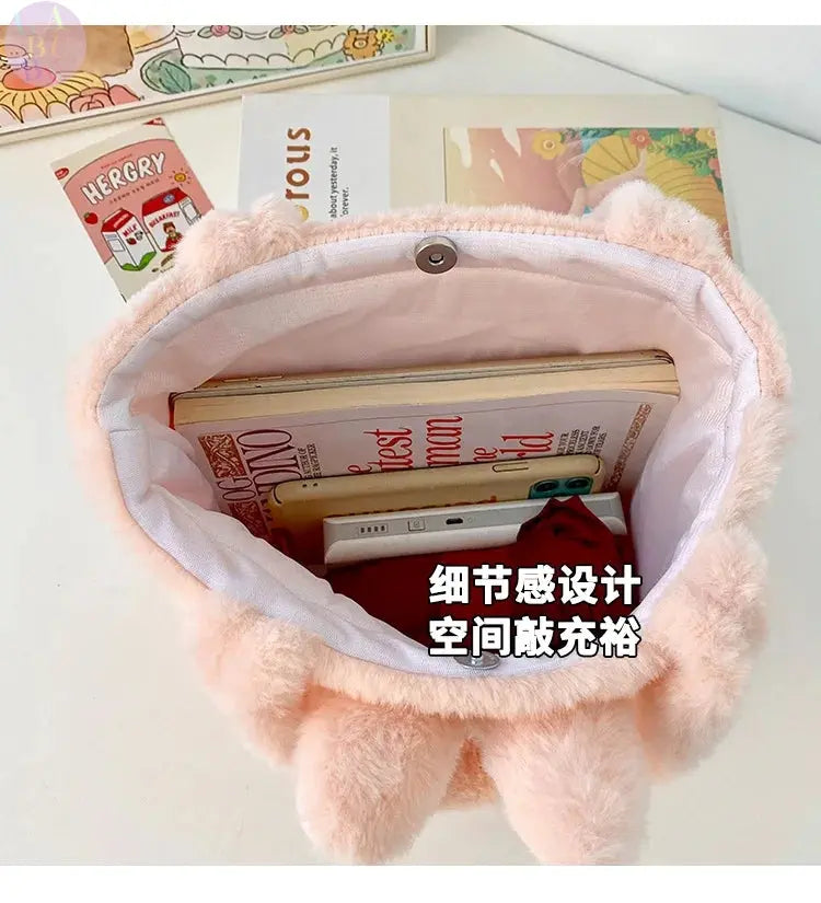 👜 Kawaii Labubu Handbag - Double Compartment Brown Tote