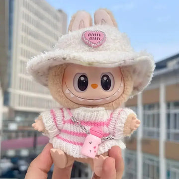 🧸 Sweater Rayé Rose & Blanc pour Poupée Labubu 17 cm