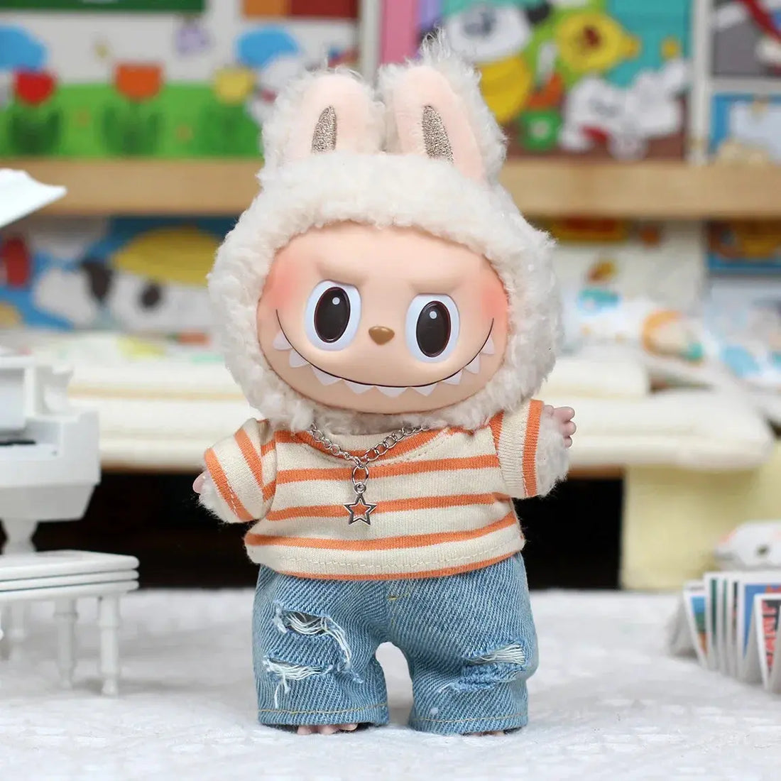 👕 Labubu Denim Shirt – Edgy Combo for 15/17 cm Dolls 🔥