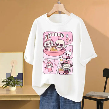 đ T-shirt Couple LABUBUâAnime CrĂ©atif & Casual