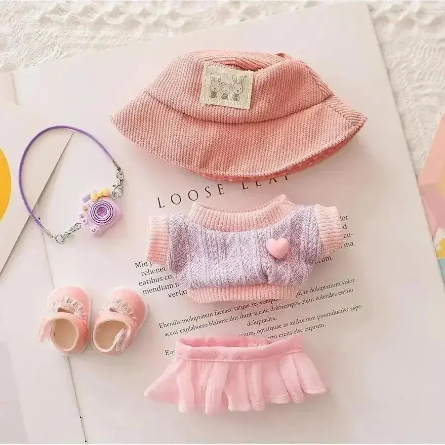 🎀 Vêtements Mini Poupée Labubu – Ensemble Rose Douillet avec Jupe en Laine